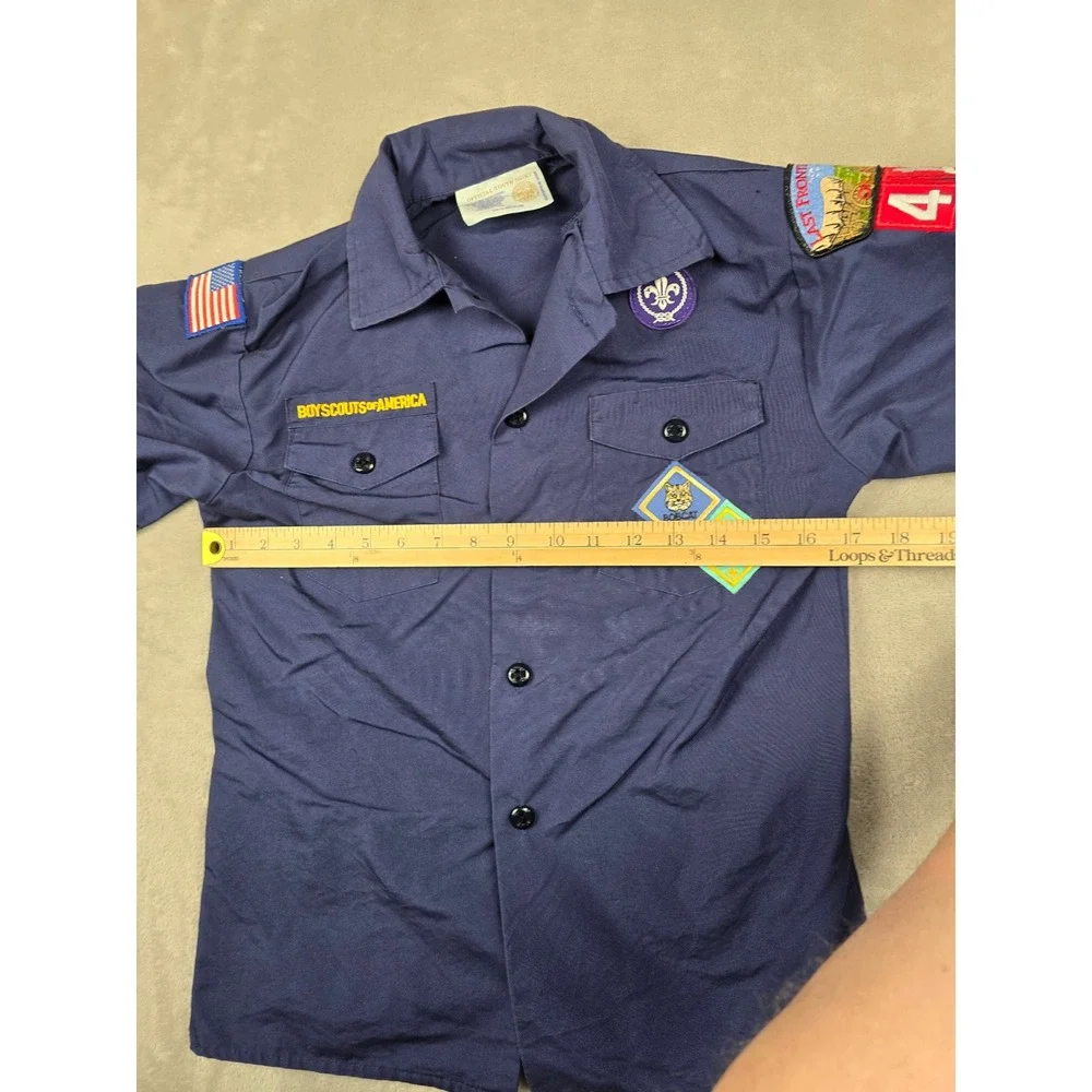 Boy Scouts of America Shirt Kids Youth Medium Blue Patches Short Sleeve Gorpcore